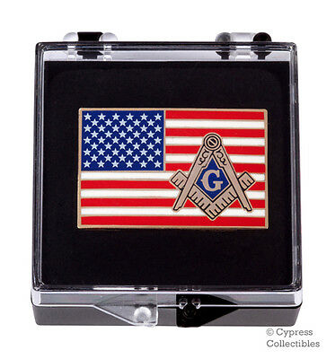 Masonic American Flag Enamel Lapel Pin Freemason Square Compass Mason Us Tie New